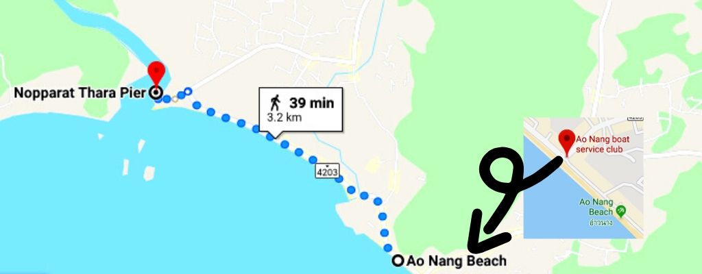 Ao nang beach to Nopparat Pier distance